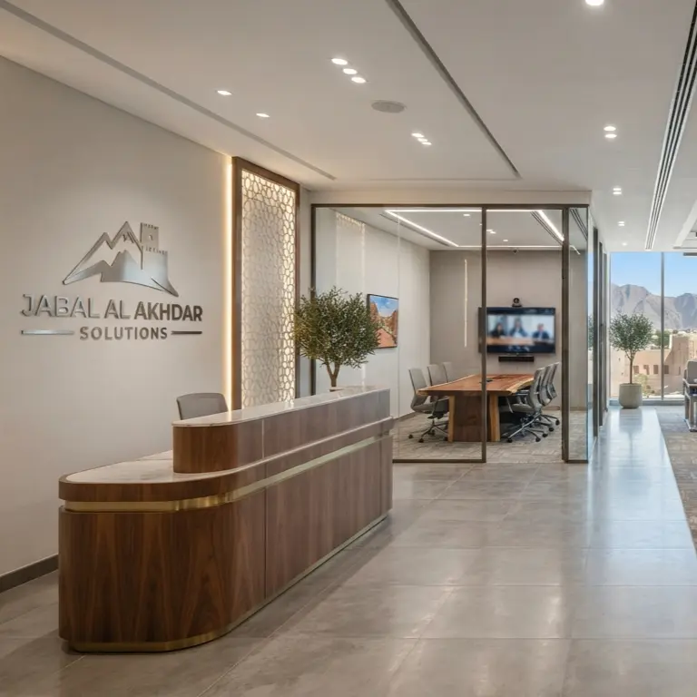 Professional interior fit out team working on a commercial office project in Nizwa, Oman.