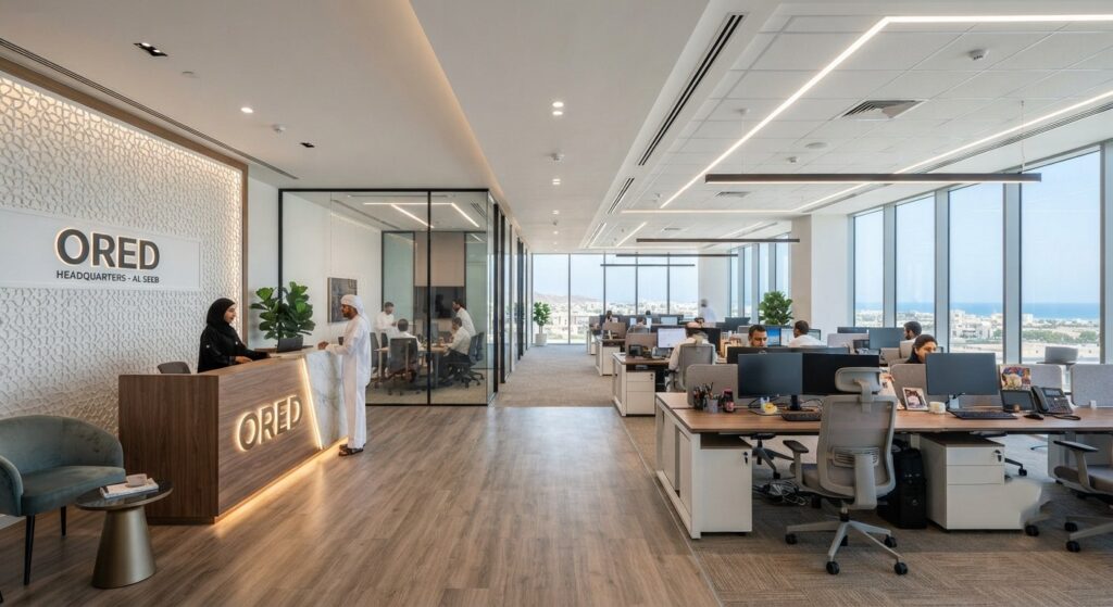 Corporate workspace design completed by Tanfeez Projects Trading Office Fit Out Cost in Oman