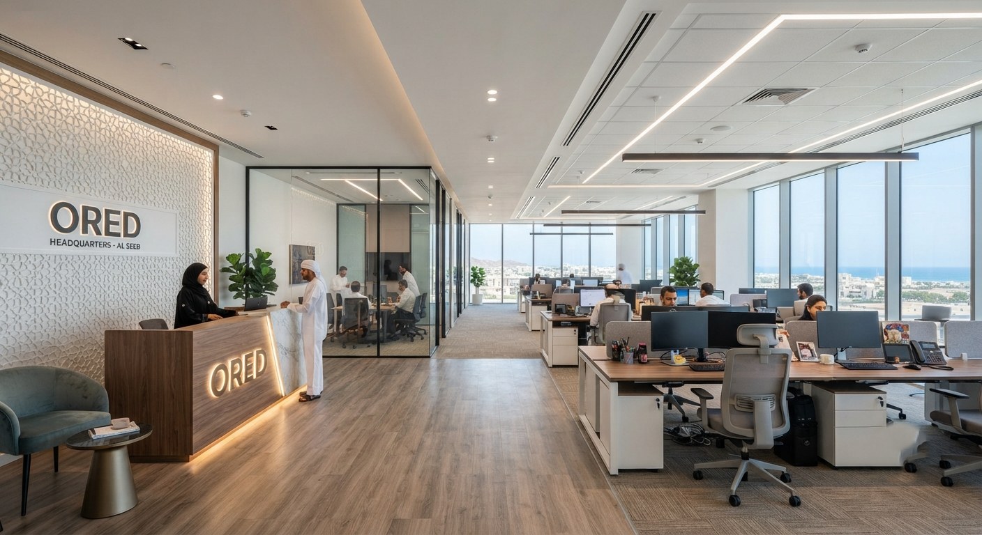 Corporate workspace design completed by Tanfeez Projects Trading Office Fit Out Cost in Oman